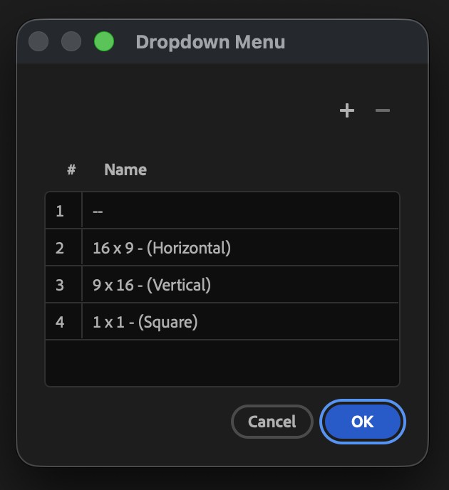 Edited dropdown expression control options