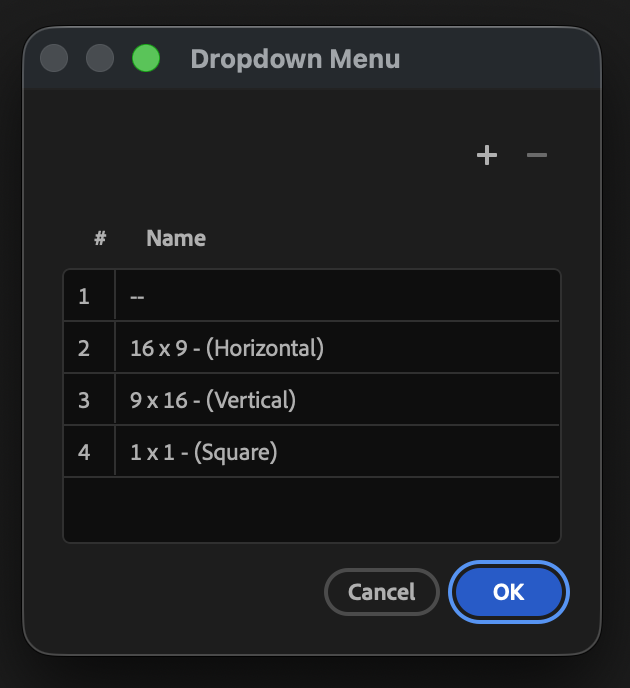 Edited dropdown expression control options