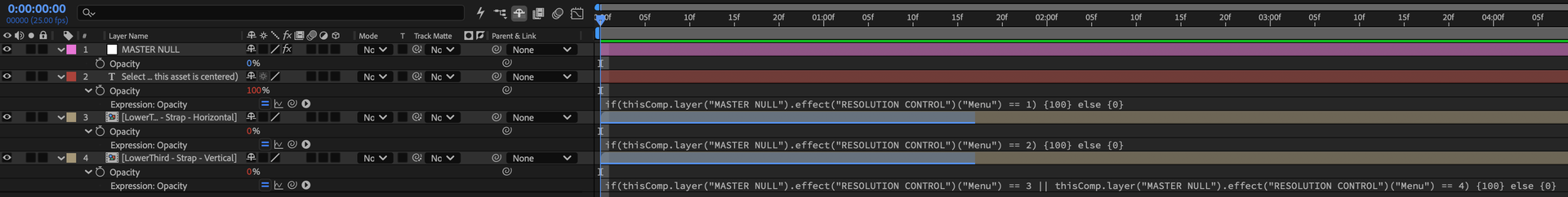 Timeline with comp opacity linked to the dropdown
