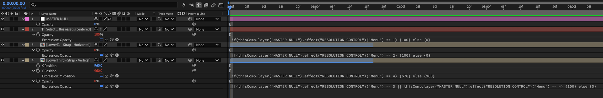 Timeline with comp opacity and position expressions