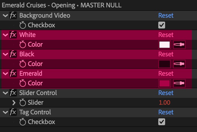 Brand colors stored in the Master Null