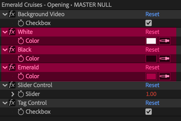 Brand colors stored in the Master Null