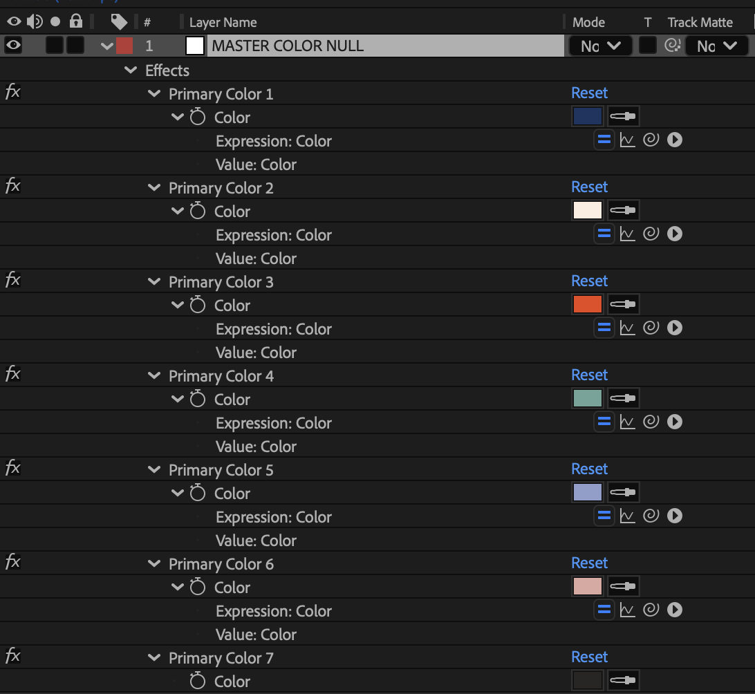 Master color null driving the expression
